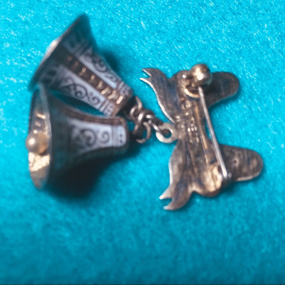Vintage Siam Bells Sterling Silver Gold Dipped Pin - image 4